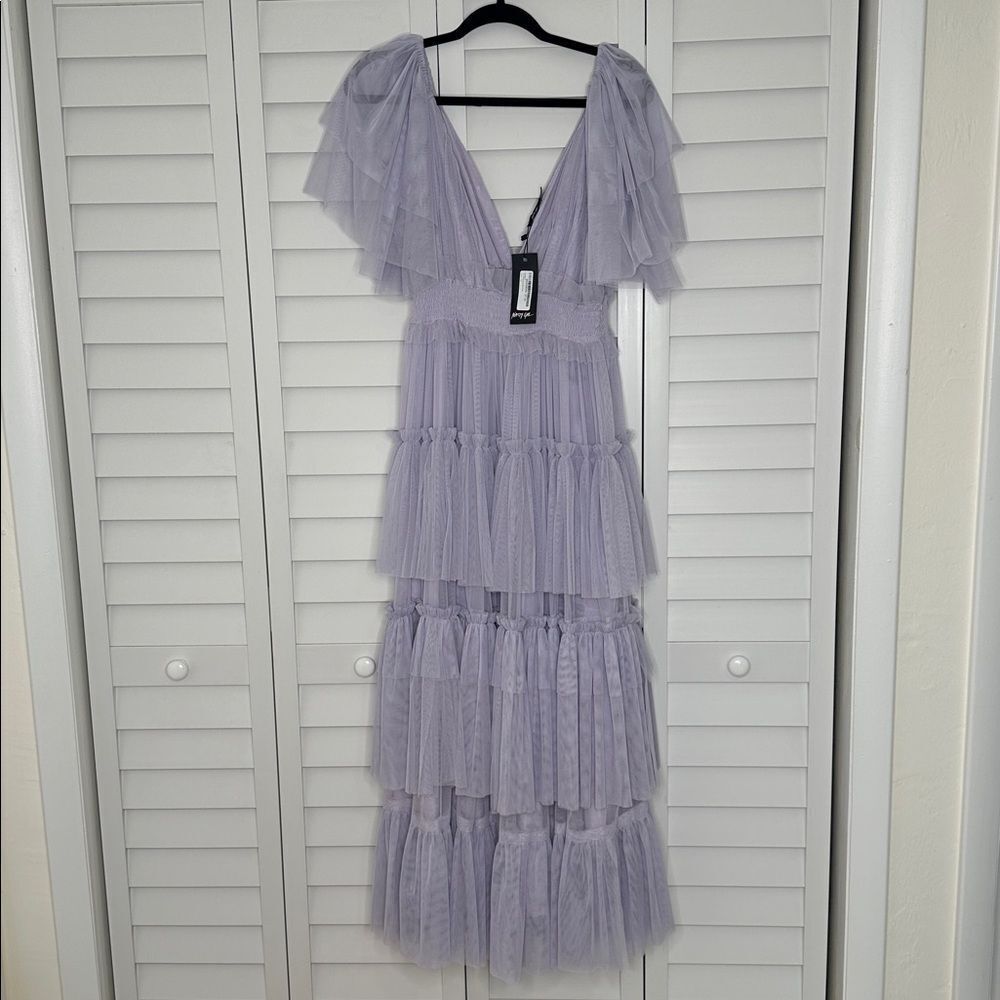 NWT Nasty Gal Lilac Tulle Maxi Dress Size 8